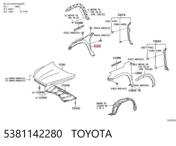Błotnik przedni prawy 5381142280 Toyota