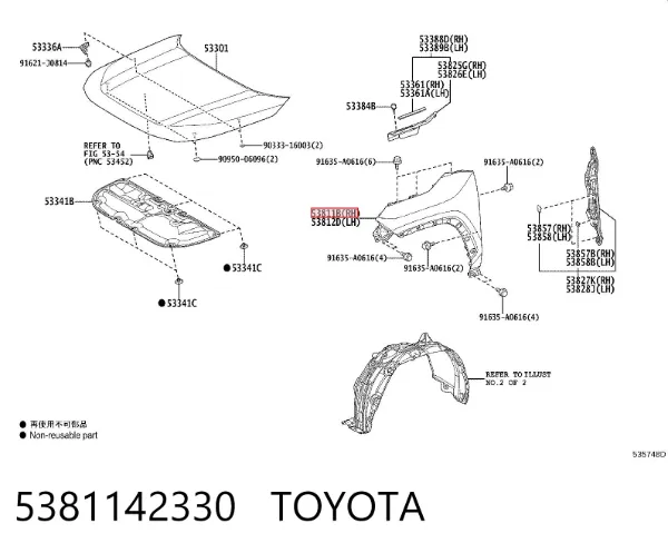 Błotnik przedni prawy 5381142330 Toyota