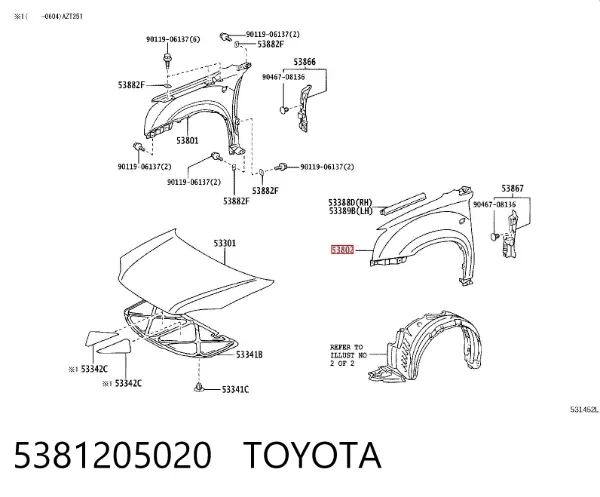 Błotnik przedni lewy 5381205020 Toyota
