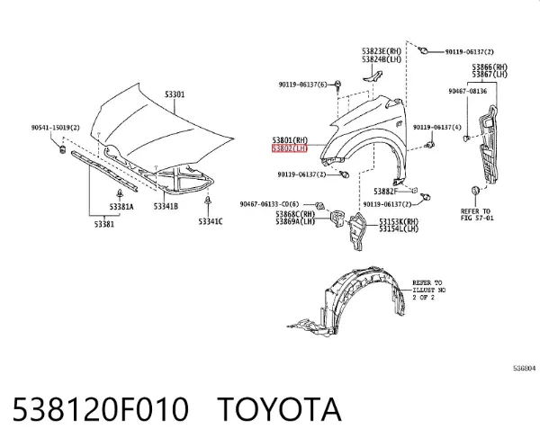 Błotnik przedni lewy 538120F010 Toyota