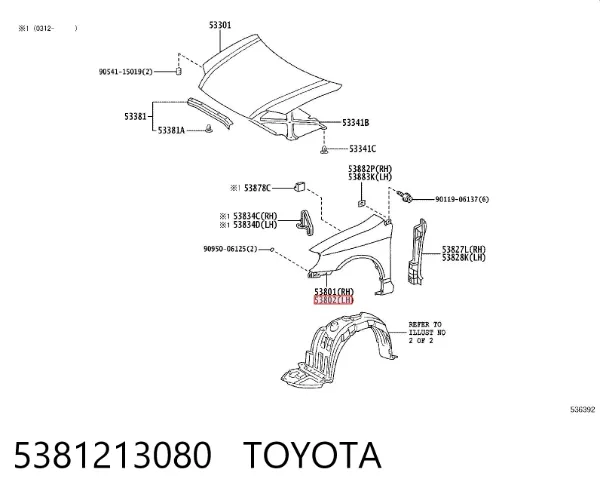 Błotnik przedni lewy 5381213080 Toyota
