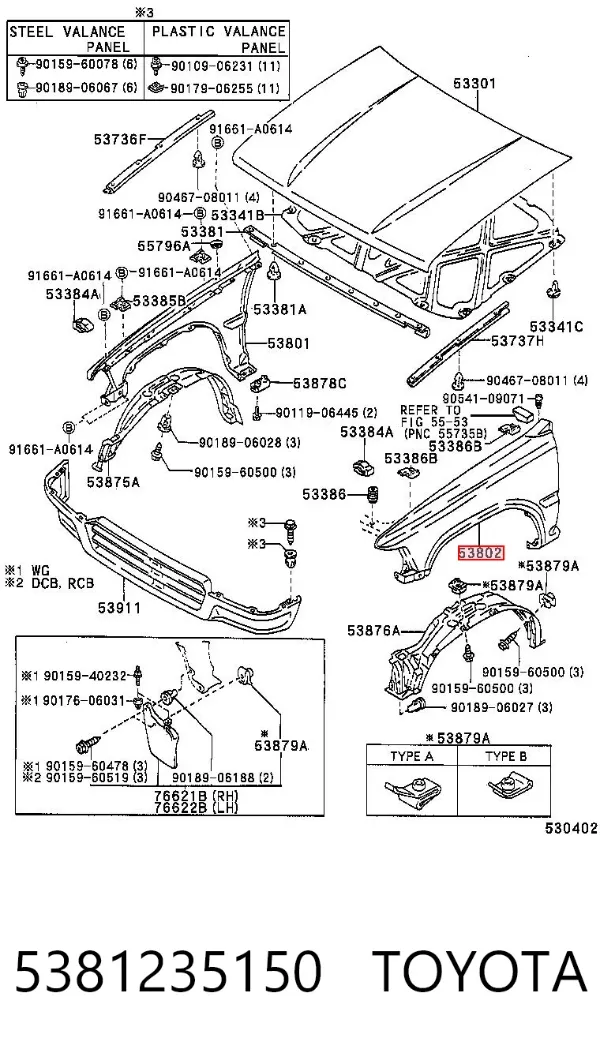 Błotnik przedni lewy 5381235150 Toyota