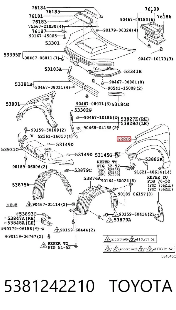 Błotnik przedni lewy 5381242210 Toyota