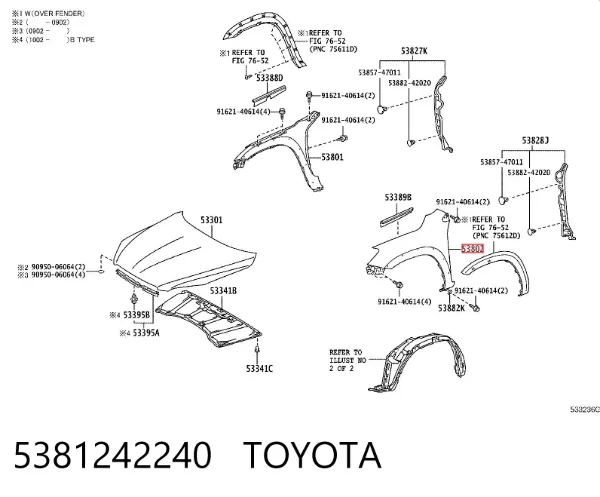 Błotnik przedni lewy 5381242240 Toyota