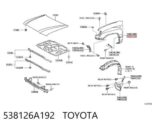 Błotnik przedni lewy 538126A192 Toyota
