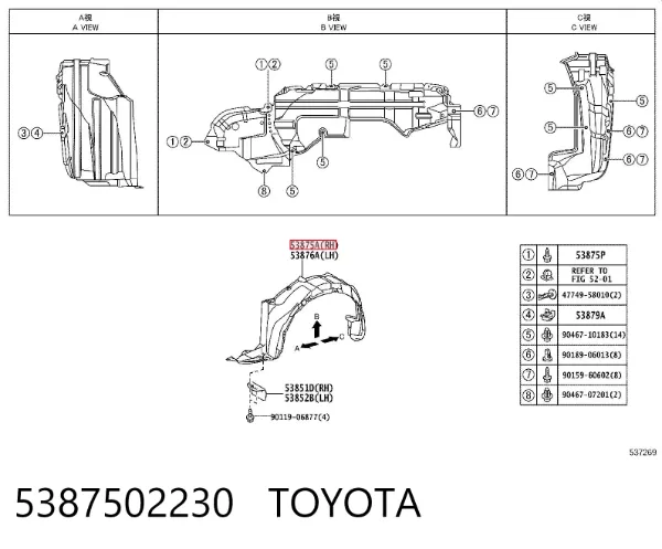 Nadkole błotnika przedniego prawe Toyota Corolla E15
