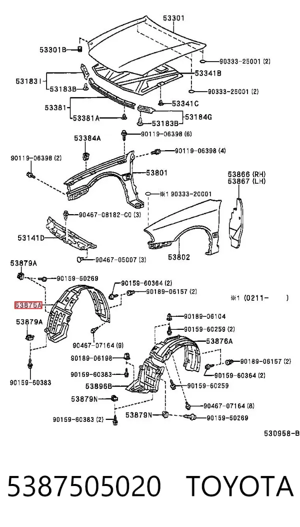 Nadkole błotnika przedniego prawe 5387505020 Toyota