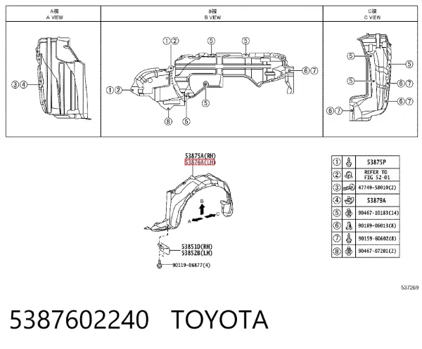 Nadkole błotnika przedniego lewe 5387602240 Toyota