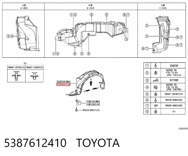 Nadkole błotnika przedniego lewe 5387612410 Toyota