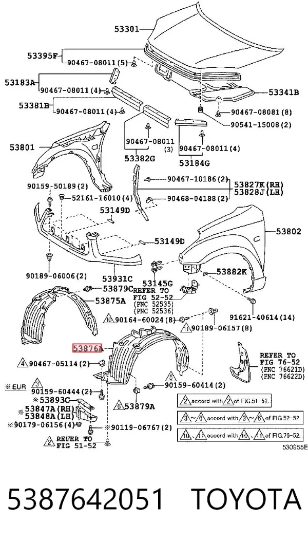 Nadkole błotnika przedniego lewe 5387642051 Toyota