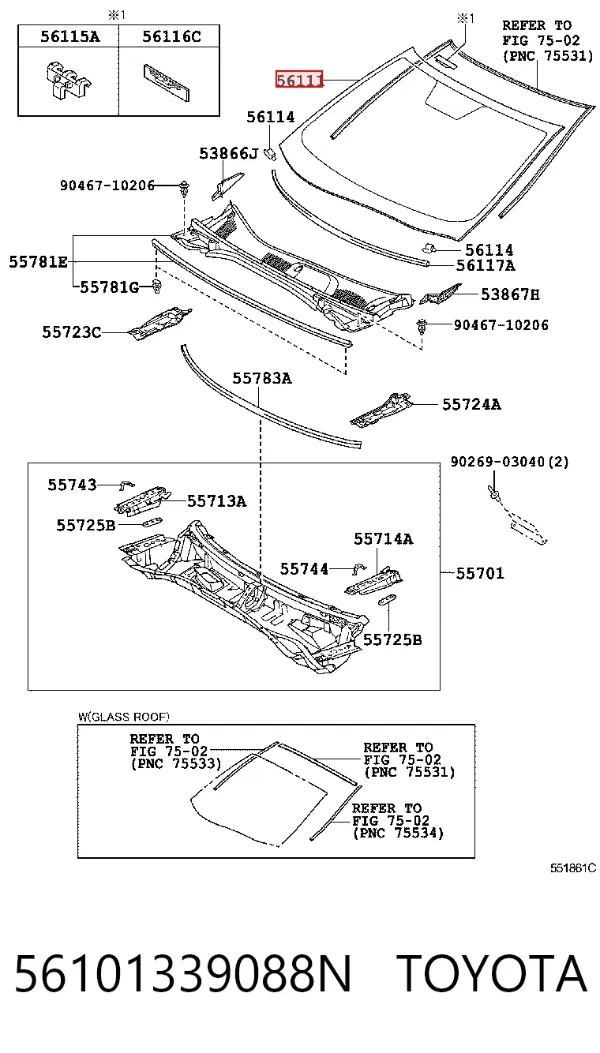 Szyba przednia 56101339088N Toyota