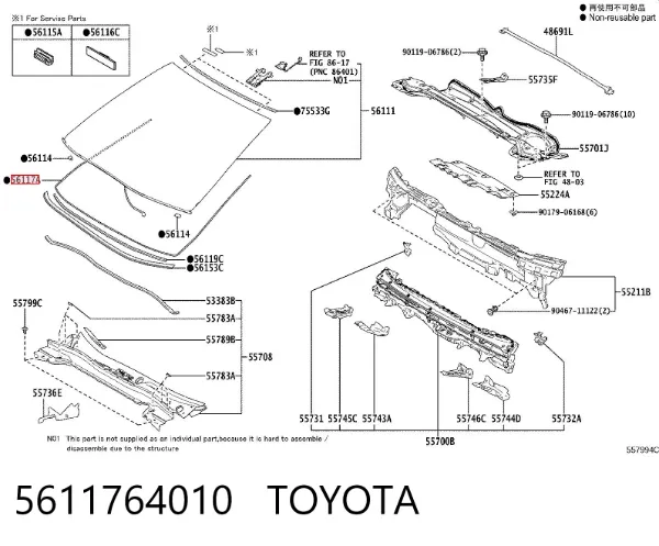 Uszczelniacz szyby przedniej lewy/prawy 5611764010 Toyota