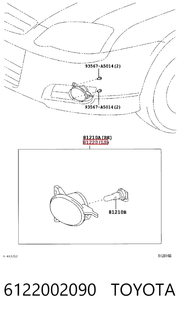 Lampa przeciwmgielna lewa 6122002090 Toyota