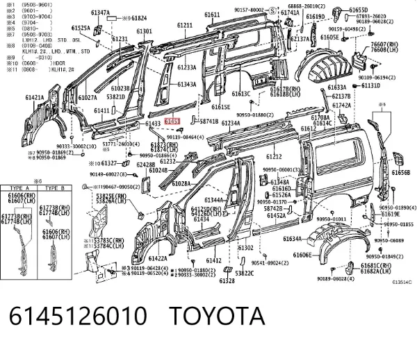Próg zewnętrzny lewy 6145126010 Toyota