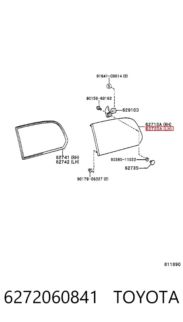 Szyba karoseryjna (przedział bagażowy) lewa 6272060841 Toyota