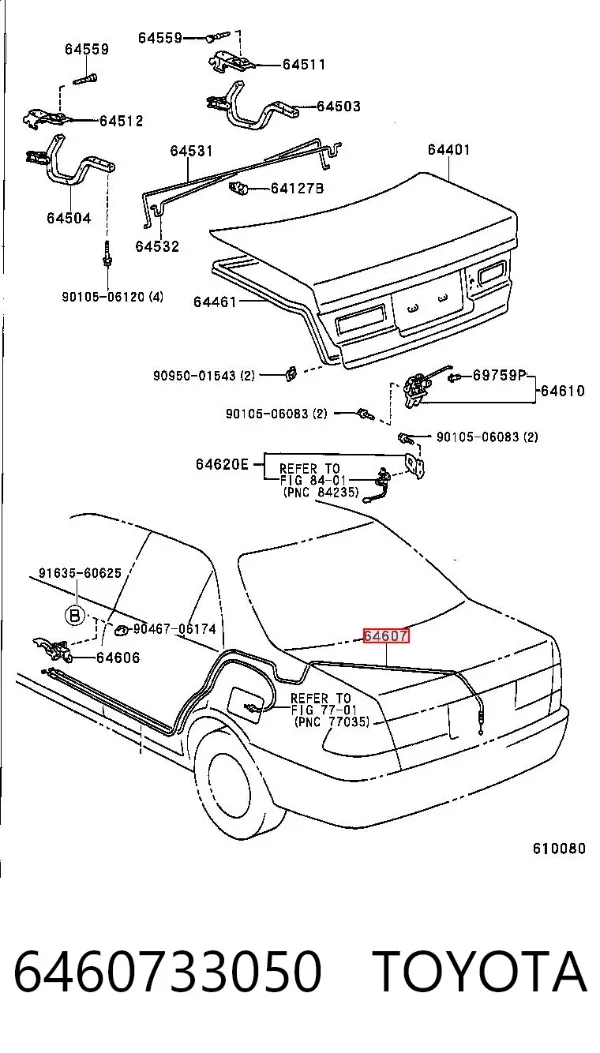 Linka otwierania bagażnika (drzwi 3/5 tylnych) 6460733050 Toyota