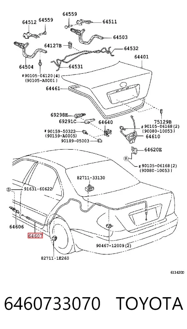 Linka otwierania bagażnika (drzwi 3/5 tylnych) 6460733070 Toyota