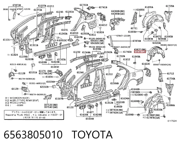 Nadkole błotnika tylnego lewe 6563805010 Toyota