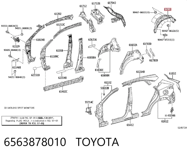 Nadkole błotnika tylnego lewe 6563878010 Toyota