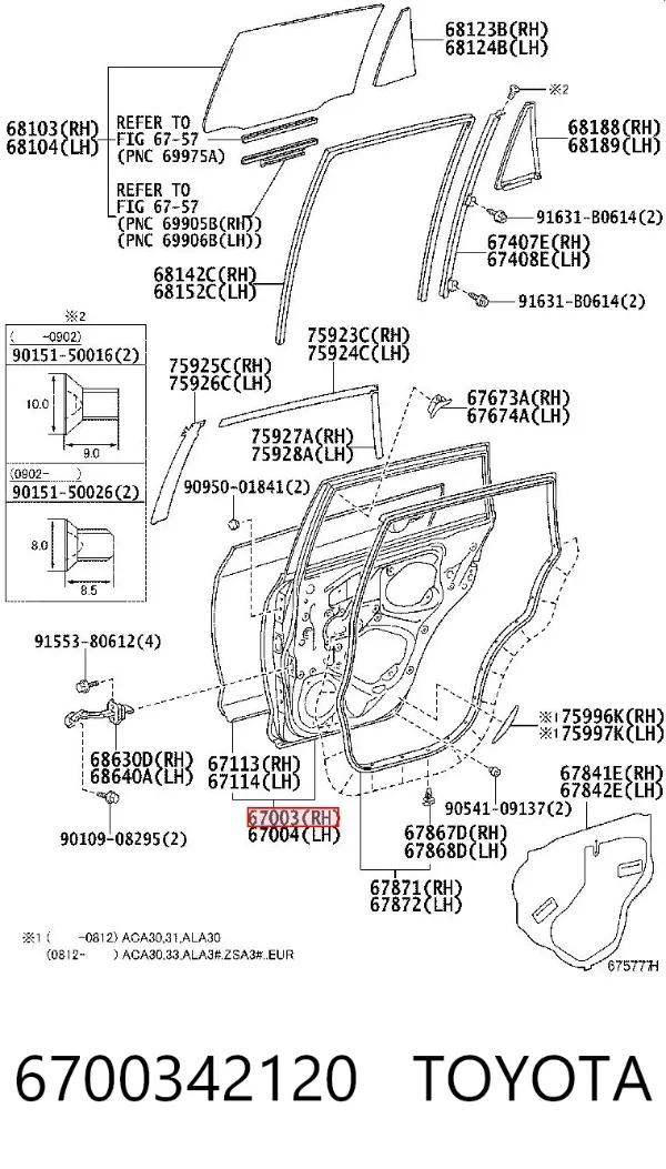 Drzwi tylne prawe 6700342120 Toyota