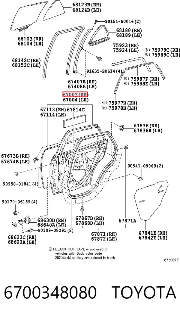 Drzwi tylne prawe 6700348080 Toyota