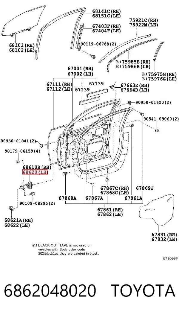 Ogranicznik drzwi przedni lewy 6862048020 Toyota