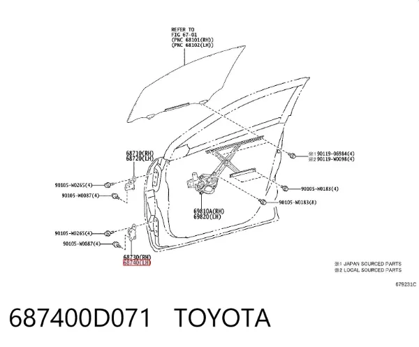 Zawias drzwi przednich lewych 687400D071 Toyota