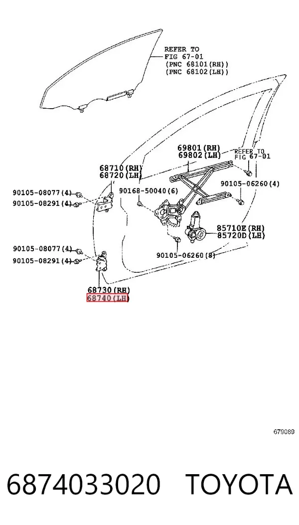Zawias drzwi przednich lewych 6874033020 Toyota