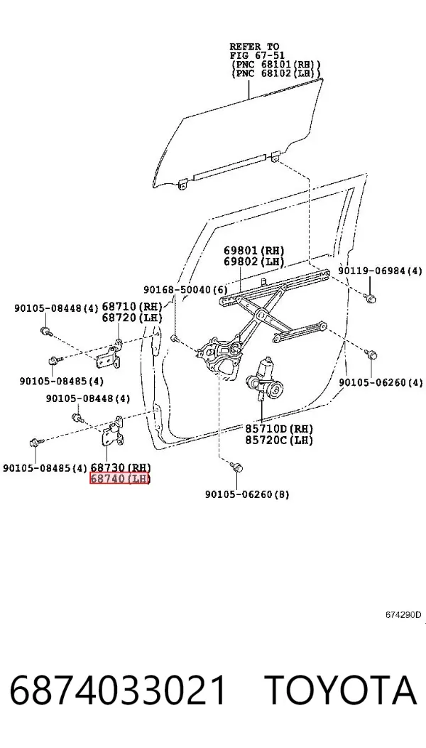 Zawias drzwi przednich lewych 6874033021 Toyota