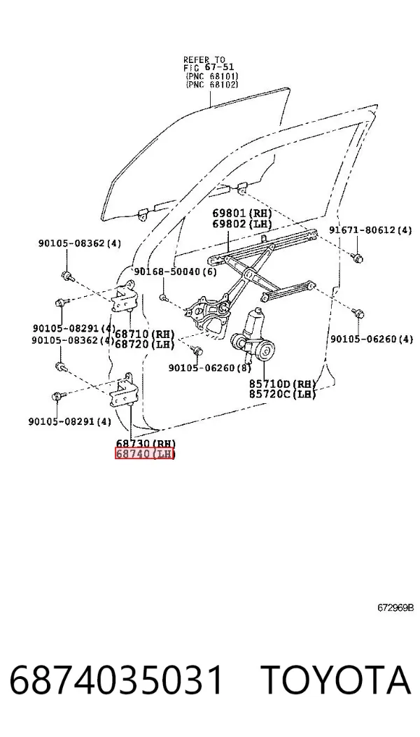 Zawias drzwi przednich lewych 6874035031 Toyota