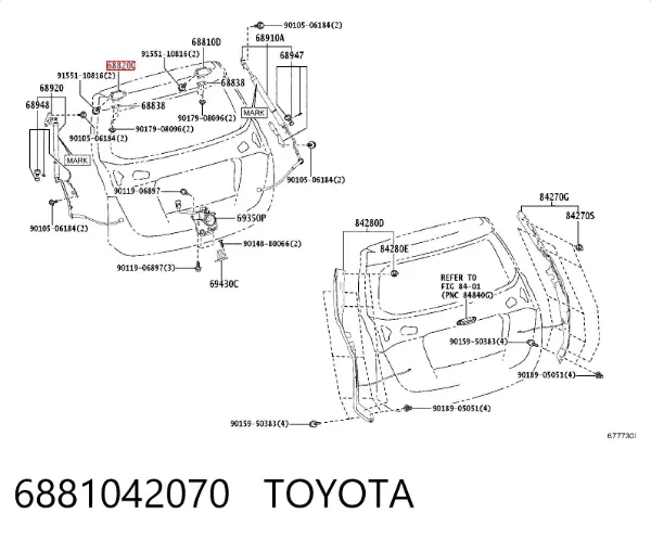 Zawias drzwi tylnych (bagażnika 3/5) 6881042070 Toyota