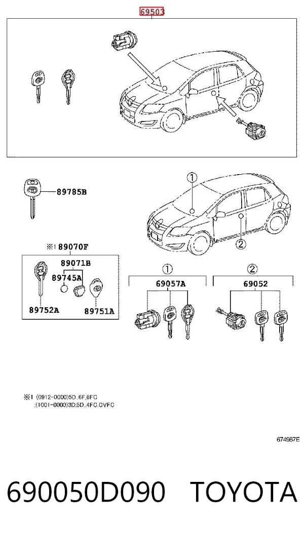 Zestaw wkładek zamków 690050D090 Toyota