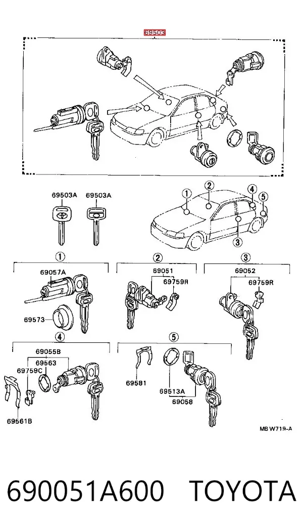 Zestaw wkładek zamków 690051A600 Toyota