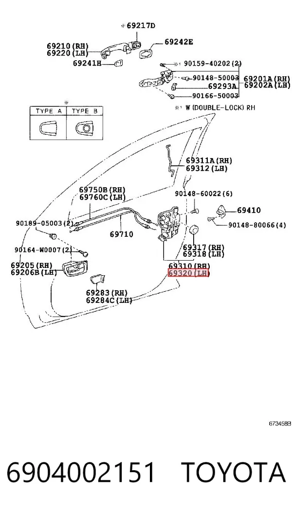 Zamek drzwi przednich lewych 6904002151 Toyota