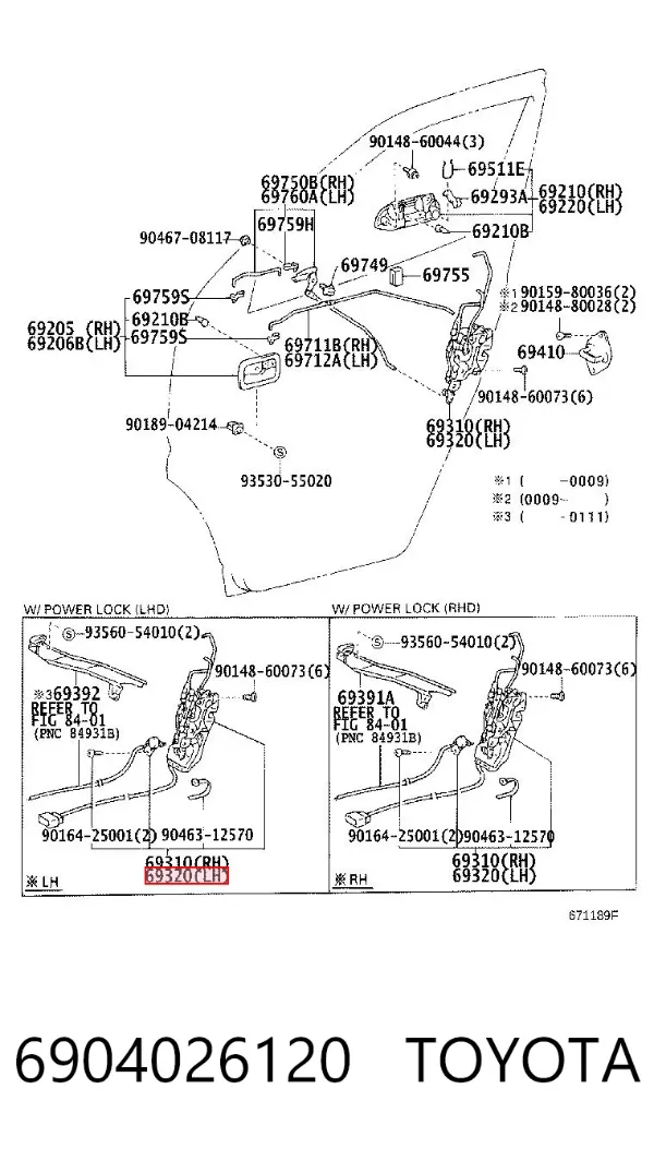 Zamek drzwi przednich lewych 6904026120 Toyota