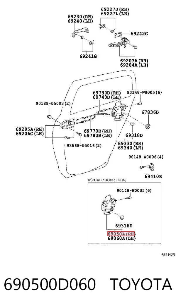 Zamek drzwi tylnych prawych 690500D060 Toyota