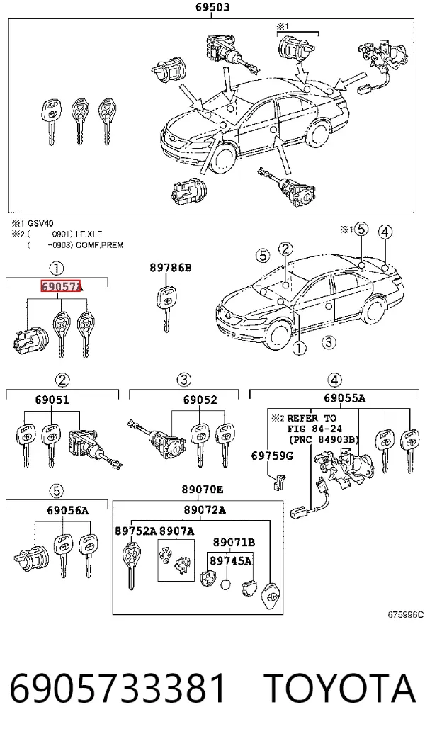 Wkładka stacyjki zapłonowej 6905733381 Toyota