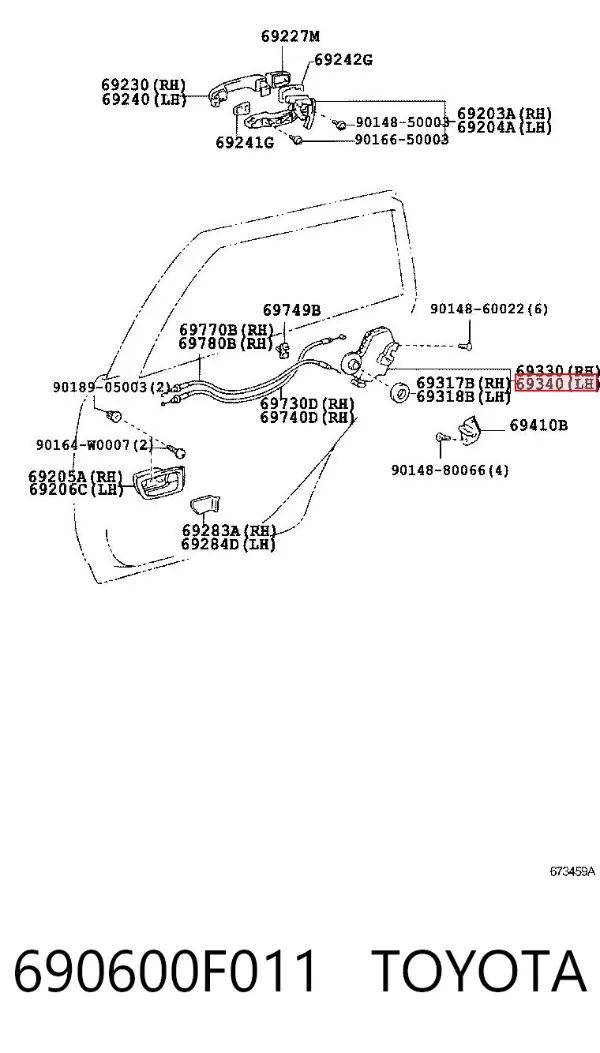 Zamek drzwi tylnych lewych 690600F011 Toyota