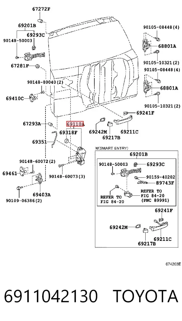 Zamek klapy bagażnika (3/5 drzwi tylnych) 6911042130 Toyota