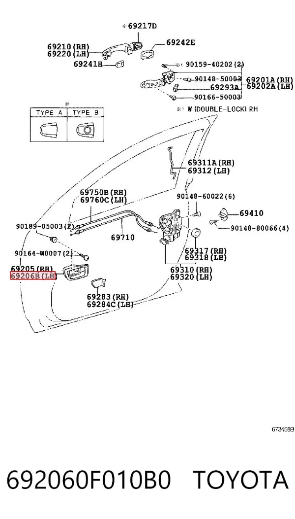 Klamka drzwi lewych przednia/tylna wewnętrzna 692060F010B0 Toyota