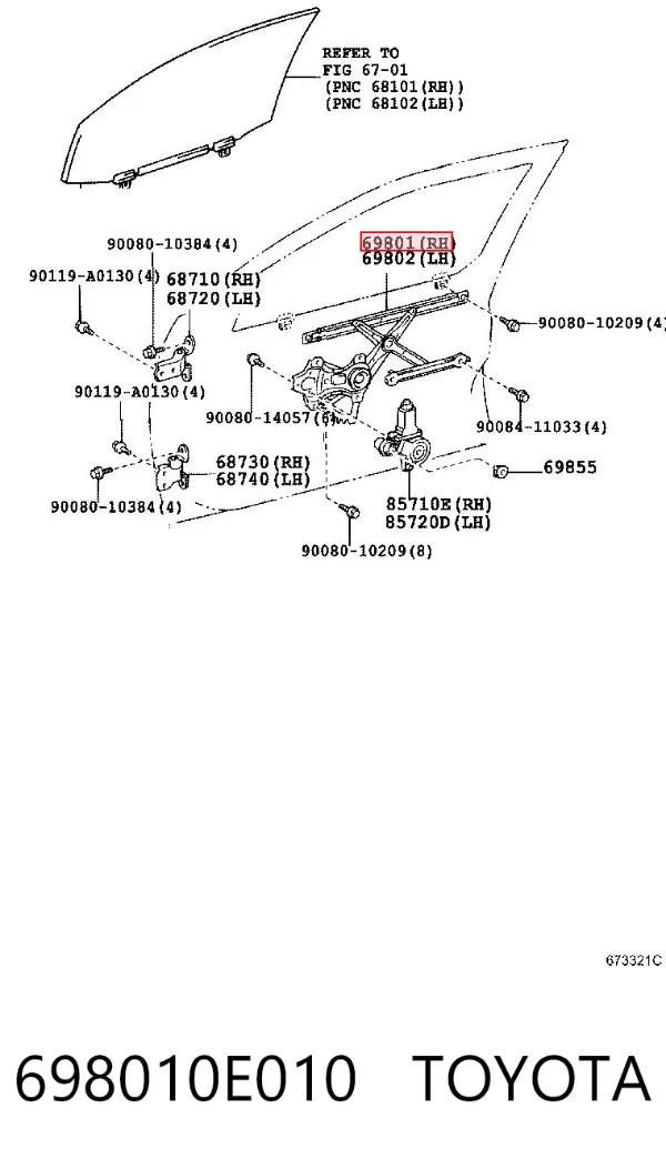 Mechanizm podnoszenia szyby drzwi przednich prawych Lexus RX 330/350