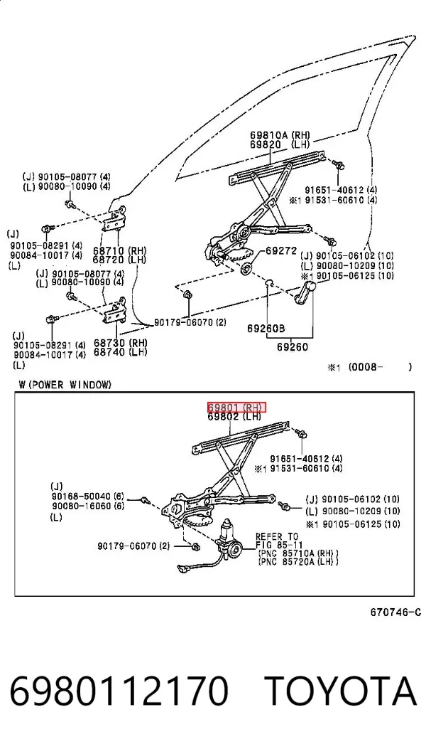 Mechanizm podnoszenia szyby drzwi przednich prawych Toyota Corolla E11