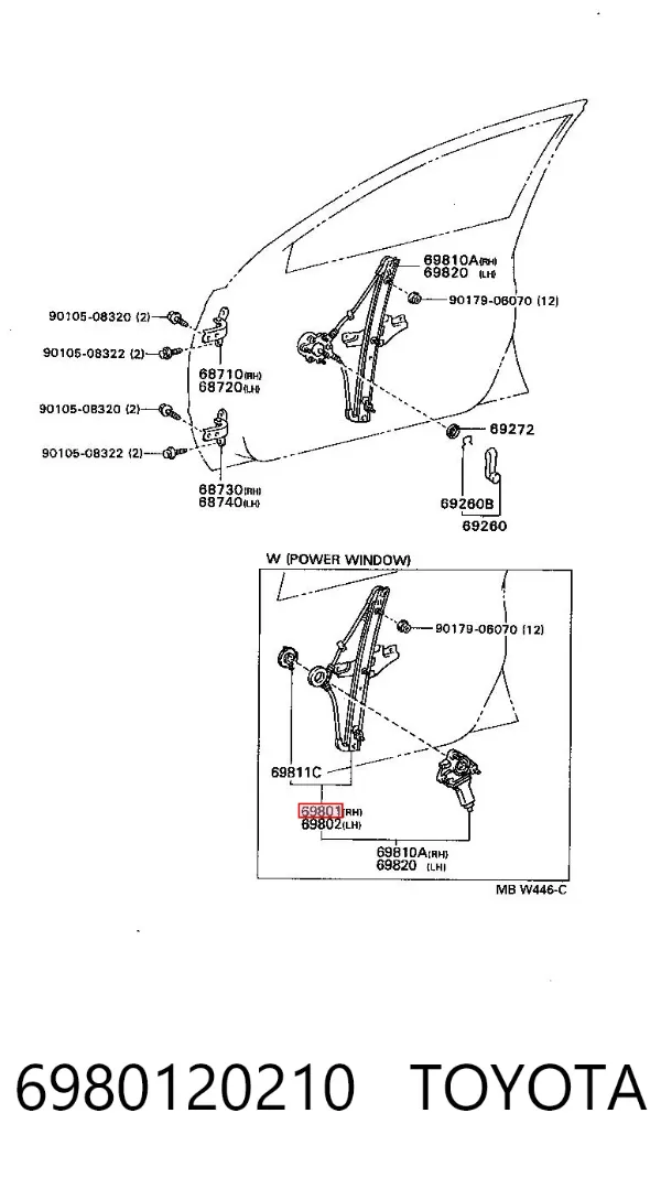 Mechanizm podnoszenia szyby drzwi przednich prawych Toyota Carina E