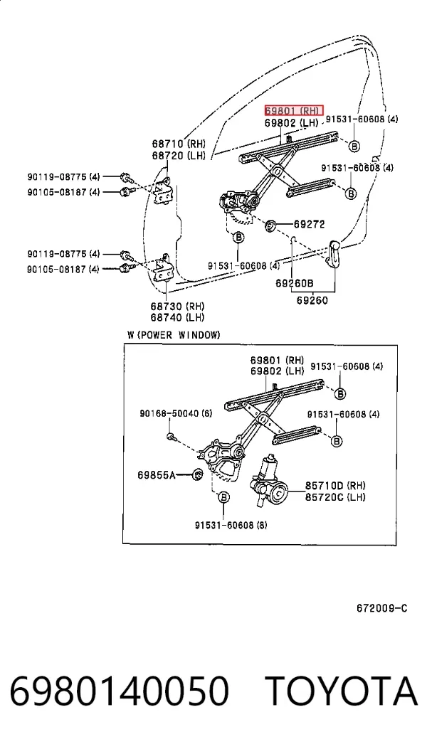 Mechanizm podnoszenia szyby drzwi przednich prawych Toyota RAV4 II