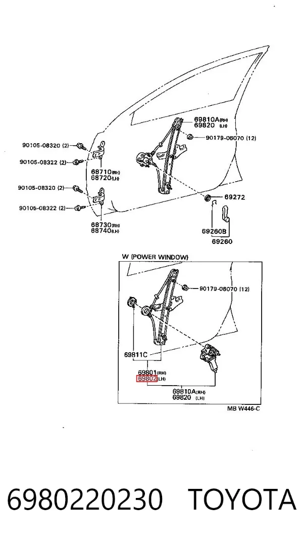 Mechanizm podnoszenia szyby drzwi przednich lewych 6980220230 Toyota