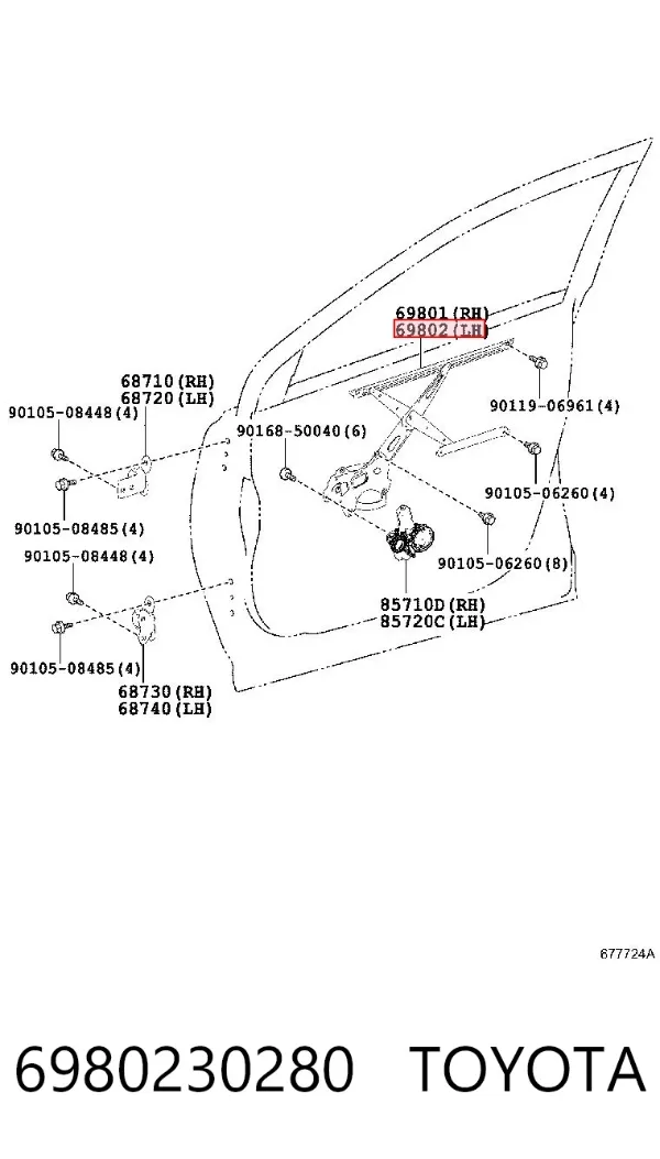 Mechanizm podnoszenia szyby drzwi przednich lewych 6980230280 Toyota