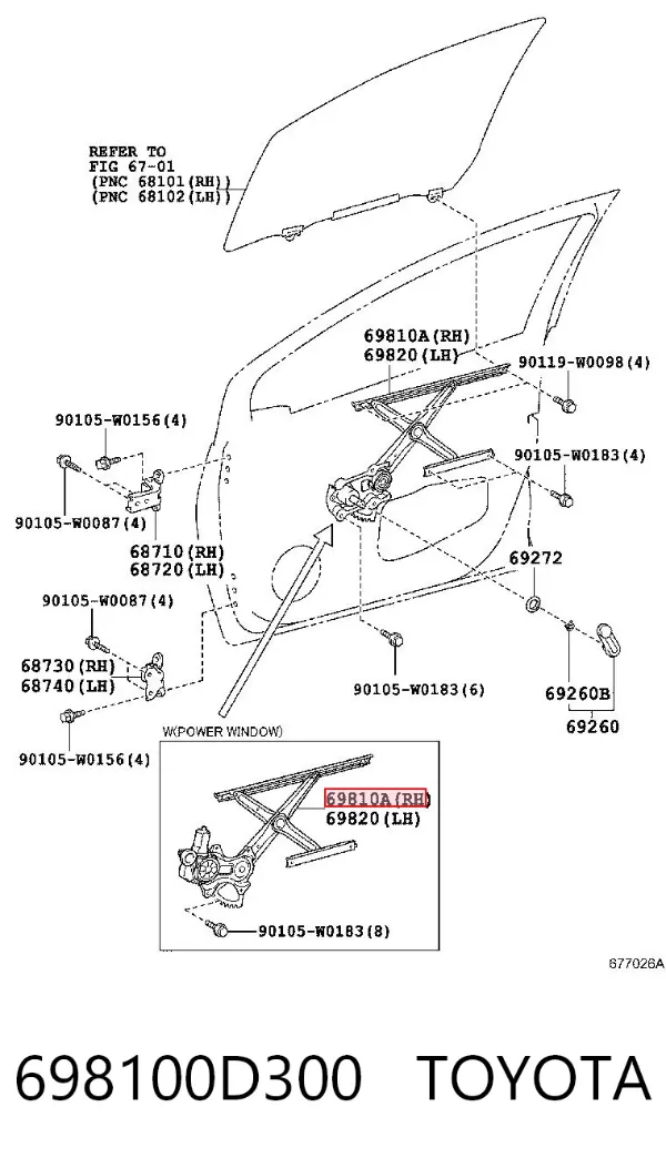 Mechanizm podnoszenia szyby drzwi przednich prawych Toyota Yaris P13