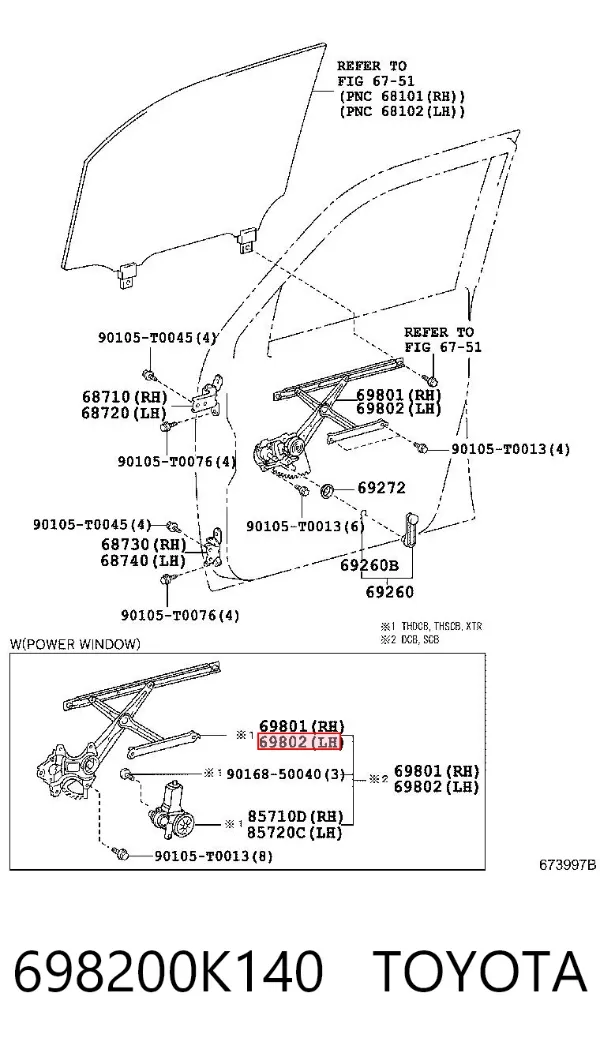 Mechanizm podnoszenia szyby drzwi przednich lewych 698200K140 Toyota