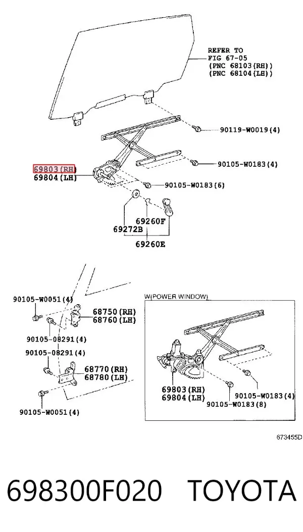 Mechanizm podnoszenia szyby drzwi tylnych prawych 698300F020 Toyota