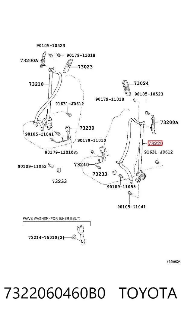 Pas bezpieczeństwa przedni lewy 7322060460B0 Toyota